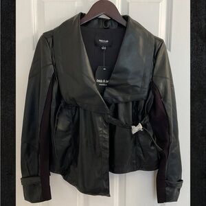 Ookie & Lala Draped Faux Leather Moto Jacket - NWT - Size Small